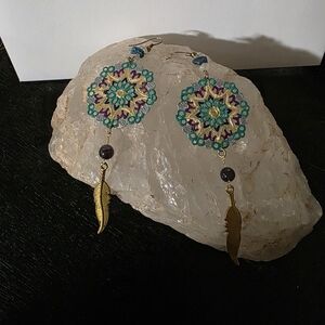 3/$20 Bohemian Gold and Teal Feather Earrings